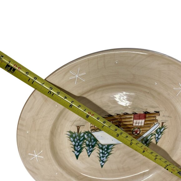 Ceramic Winter Scene Dinner Plate 11" Beige With Cabin & Snowflakes - Picture 2 of 4